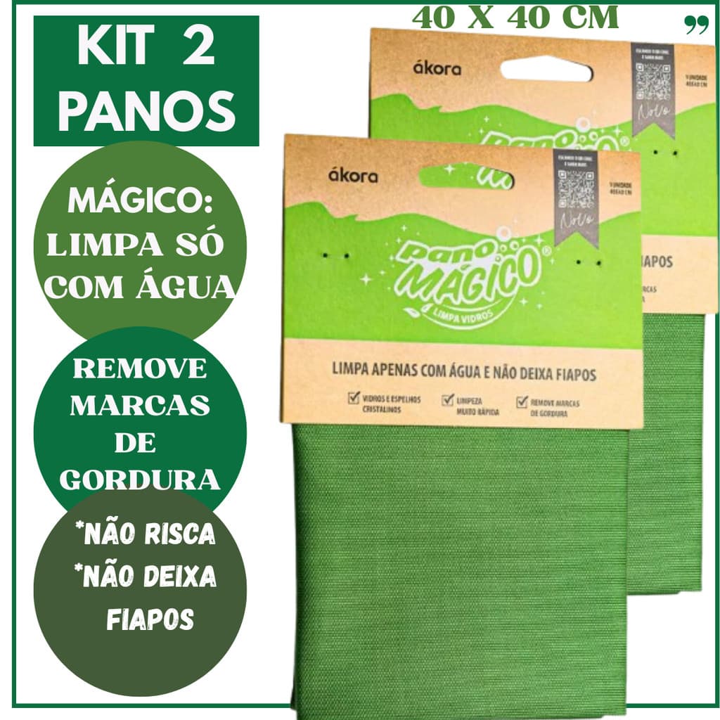 Pano Mágico Limpa Vidros / KIT 2 PANOS /Limpa Só Com Água | Sem Fiapos | Remove Gordura | Vidros e Espelhos Cristalinos