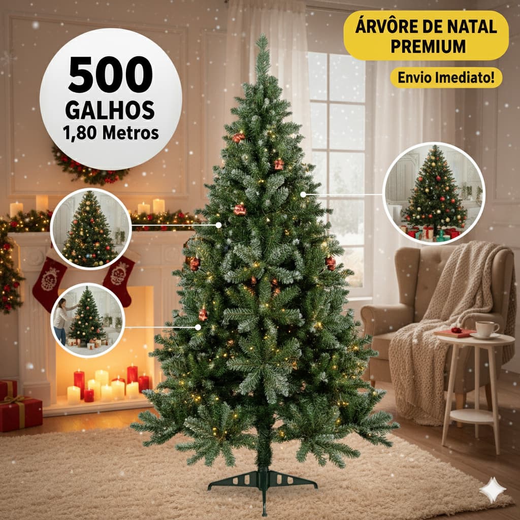 Arvore Natal Grande Pinheiro Decoração Natal 180cm Até 500 Galhos Decoração Festiva Luxuosa para Natal