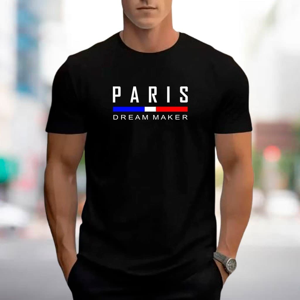 Camiseta Masculina Paris Style T-Shirt em Malha 100% Algodão