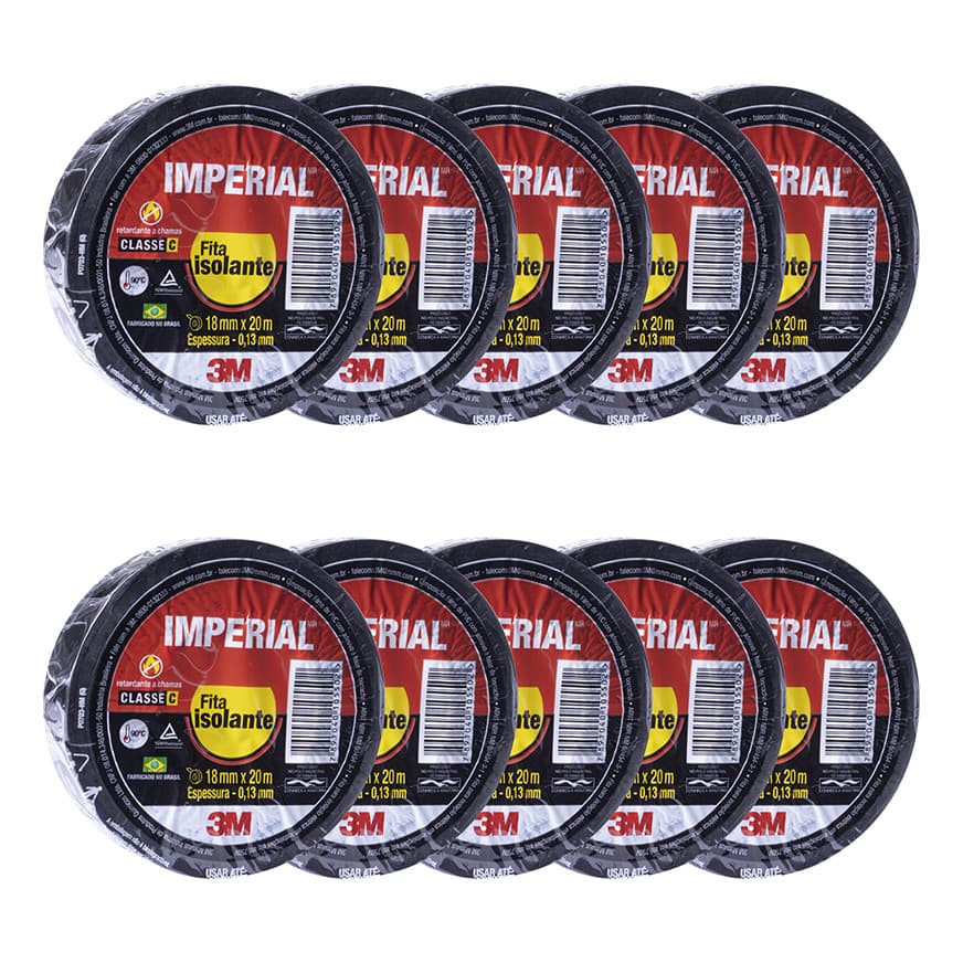 Kit 10 Fitas Isolantes 3M Imperial Preta 18mm x 20 metros