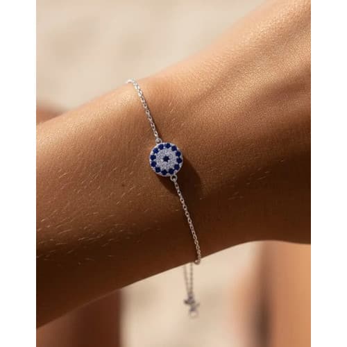 Pulseira Olho Grego Cravejado 3d Cx Alta Prata Maciça S925