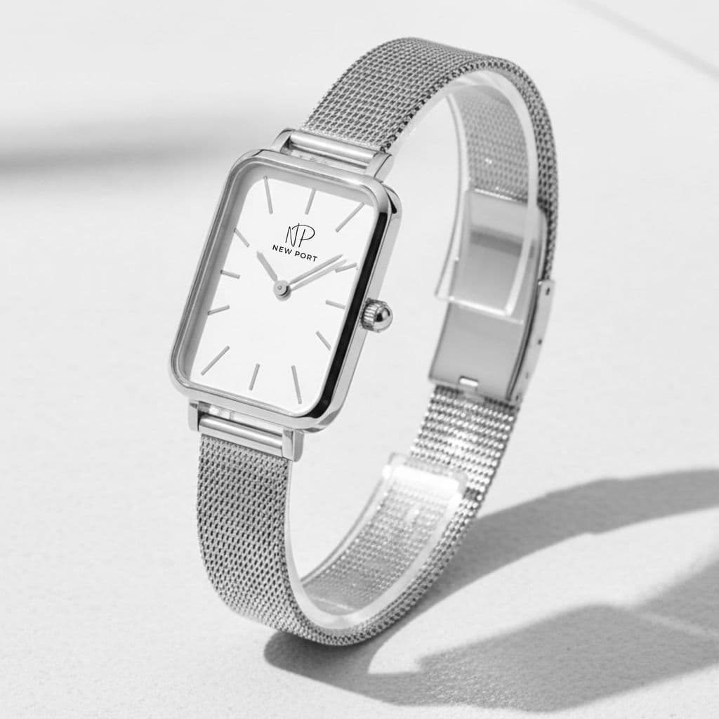 Relógio Feminino Quadrado Delicado Elegante Analógico New Port Prata