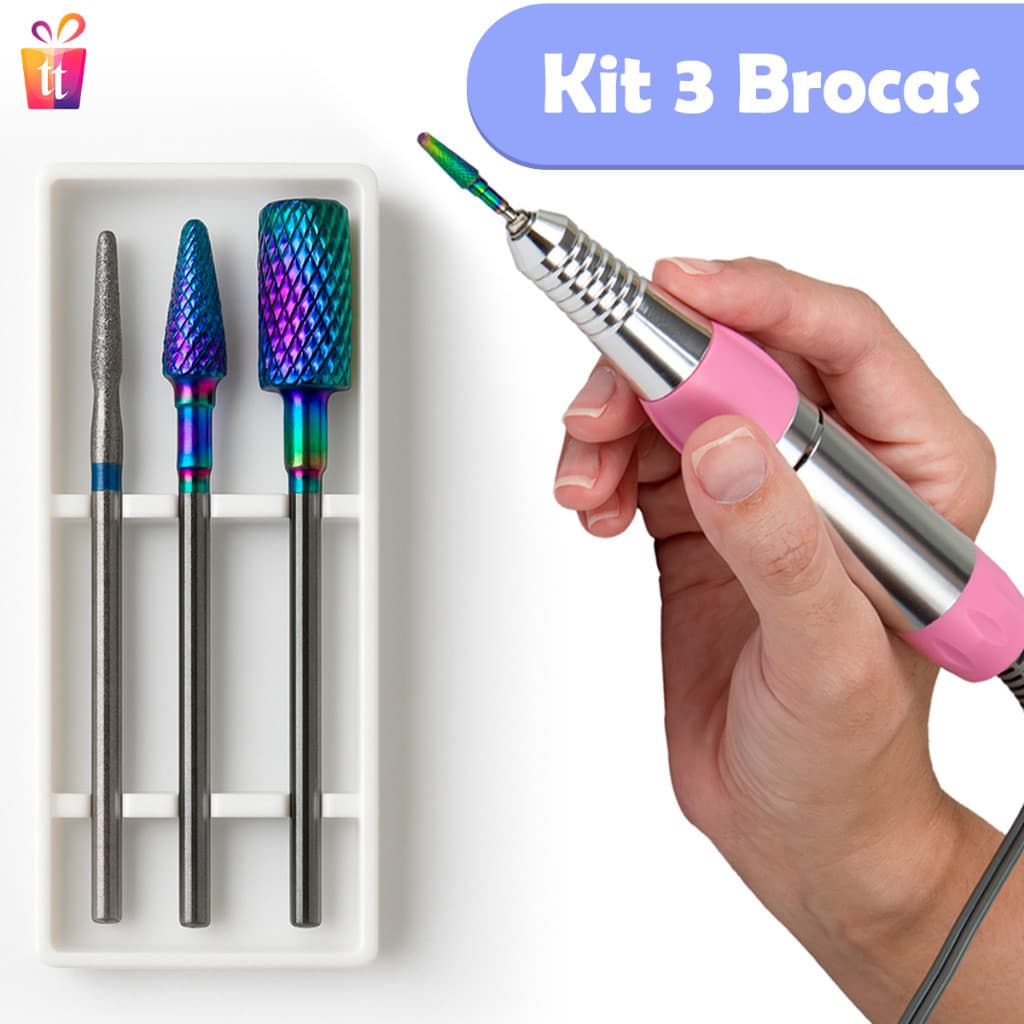 Kit 1-3 Brocas Tungstênio c Diamantada Para Unhas Gel Acrigel Cutilagem Lixadeira De UNha JJ