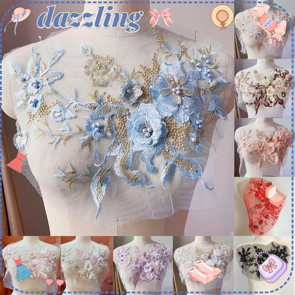 Remendos de Bordado com Lantejoulas Florais DIY Aplique de Renda para Vestidos Casamento