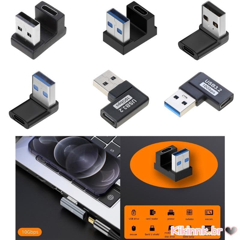 USB 3.0 Para Tipo C Fêmea Adaptador Extensão Ângulo Reto 90 Graus Conector Cima Baixo 10Gbps La