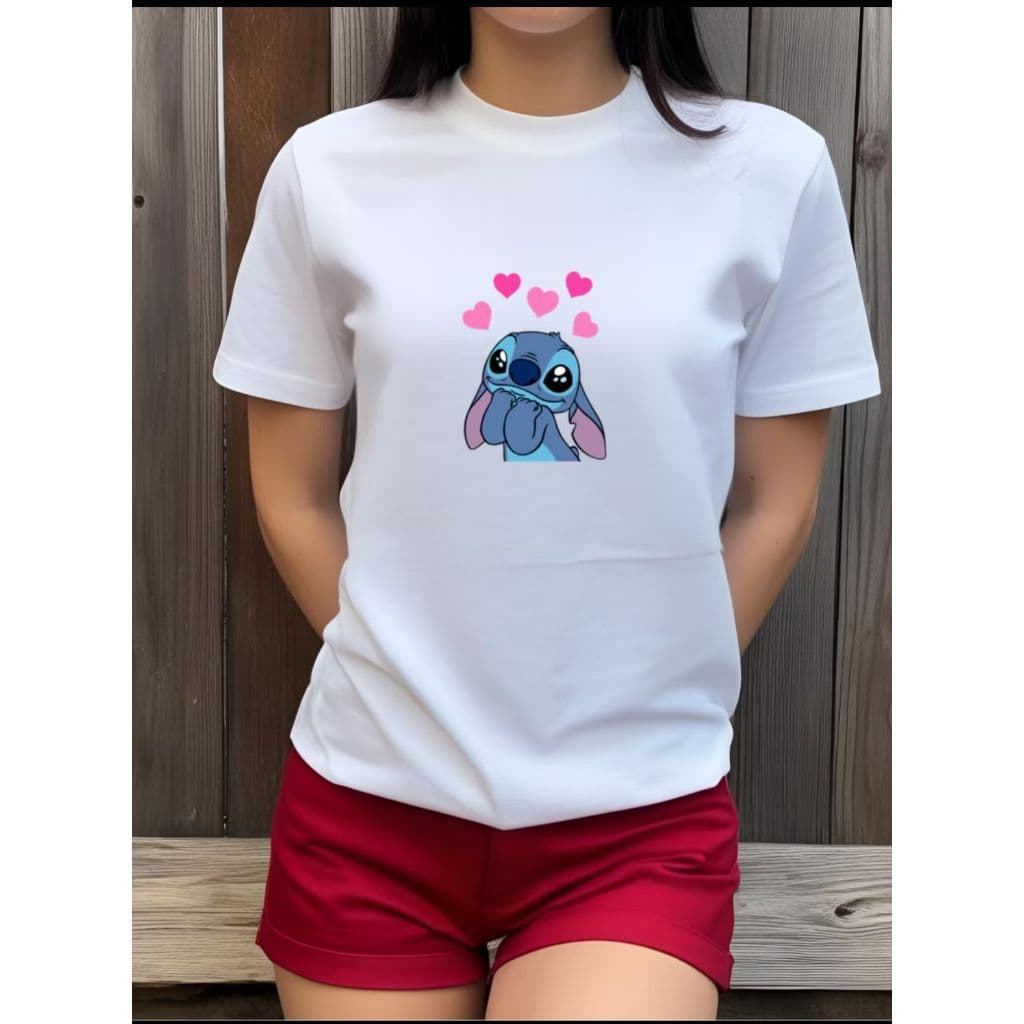 Camiseta Stitch Coração 100% Algodão Envio Rápido