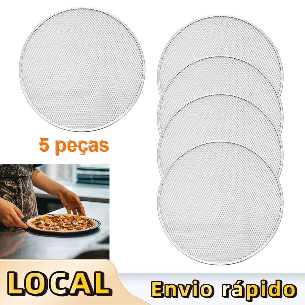 5 peças tela de pizza 35,5 cm com furos redonda – para Forno Doméstico, Profissional, Fácil Limpeza