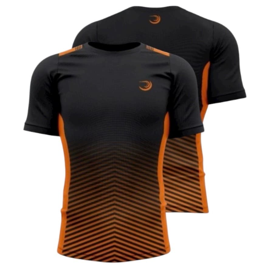 Camiseta Dryfit Tech Summer Pro Preta Laranja Corrida Treino Academia Fitness Anti Odor