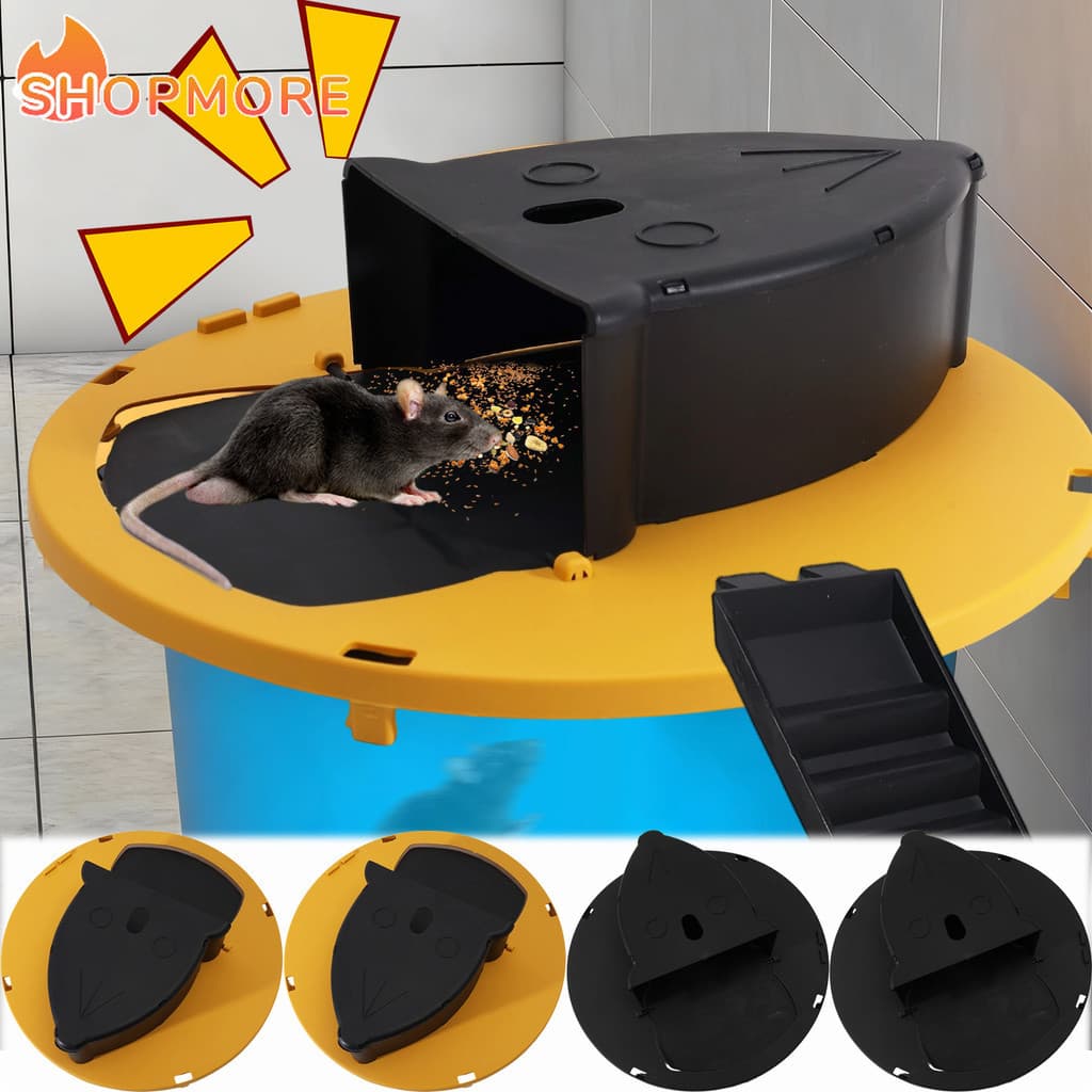 Simples Durável Plástico Automático Flip Tipo Balde Tampa Interior Ao Ar Livre Ratoeira-Criativo Amarelo Preto Garagem C