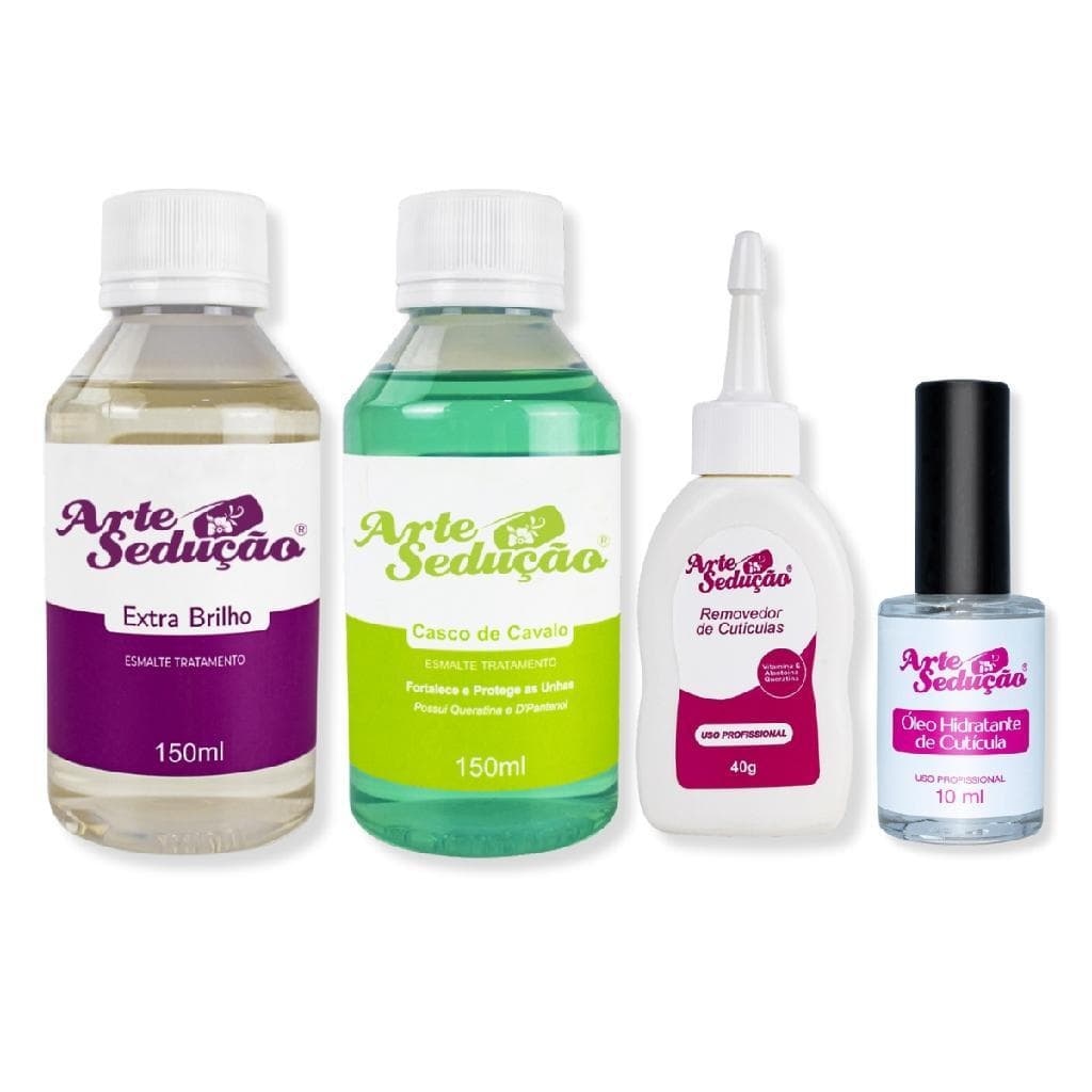 Kit Extra Brilho Base Casco de Cavalo +Óleo e Creme Cutícula Manicure Nail Designer Unhas Saudáveis