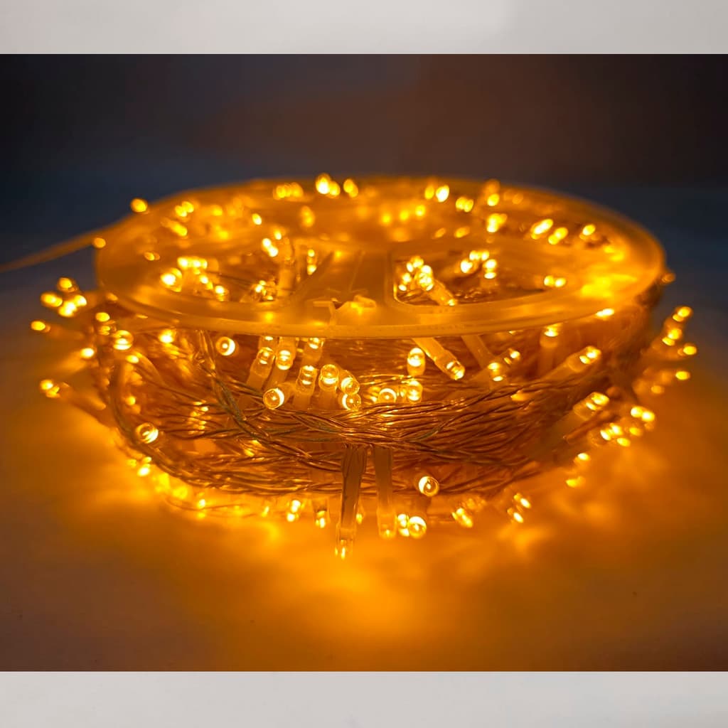 Luz de Natal Cordão 500 Lâmpadas LED Cor de Ouro 10 Funções Fio Transparente EXTERNO Bivolt 50m