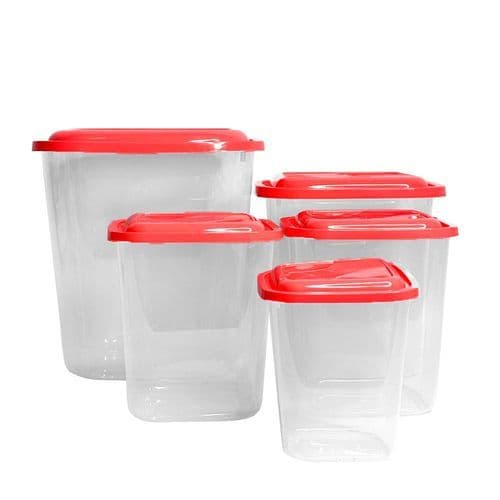 Kit Porta Mantimentos 5 Pecas Organizador Conservacao Alimentos Vermelho