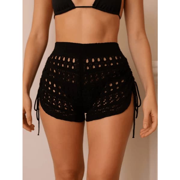 Short Saída de Praia Feminino em Tricot com Ajuste Lateral Moda Verão Estilo Blogueirinha