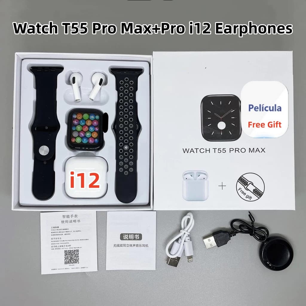 【Trendy Black with i12 🎧】T55 Pro Max Venda Quente Agora Em Estoque/Mudança De Papel De Parede , Ouça Música Livremente