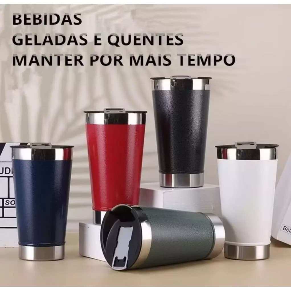 Copo Térmico 473ml Mantém Gelado por 4 Hrs, Abridor De Garrafa, Perfeito Para Cerveja / Refrigerante