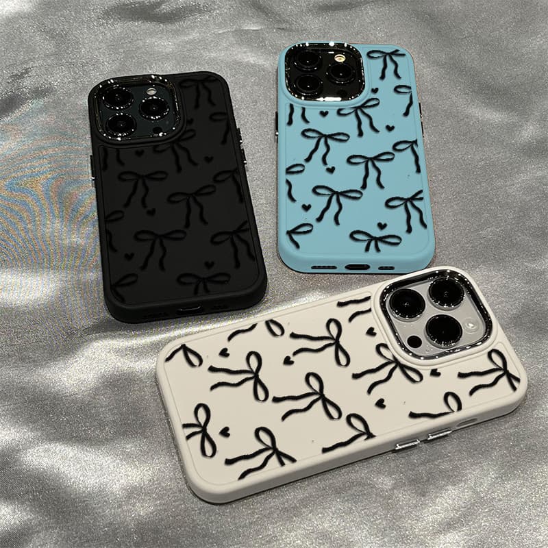 Capinha silicone Fosco Anti-impacto laço preto estilo menina IPhone 17 air 13 12 11 14 15 16 Pro MAX XR XS Caso