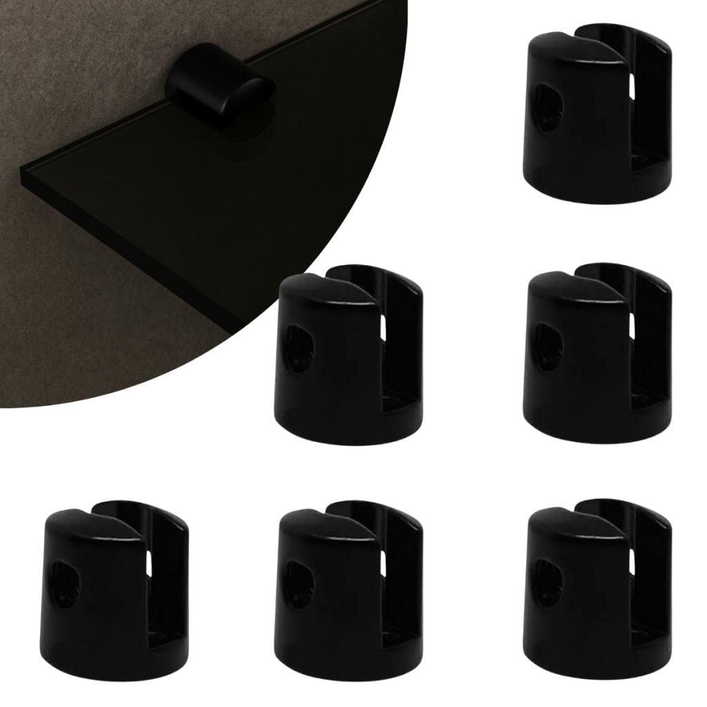 Kit 06 Suportes Fenda Redondo 02 Furos Para Prateleira de Vidro 6mm em Zamac Preto