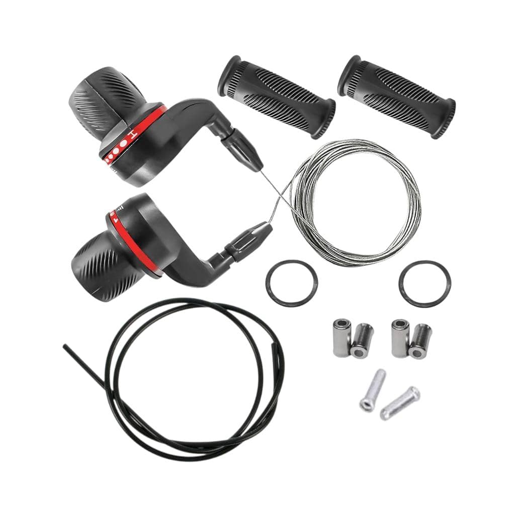 Alavanca Trocador Passador Marcha Bike 18 ou 21 Velocidade 3x6/7v Grip Shif + Punho Manopla / Cabos / Capas / Terminais