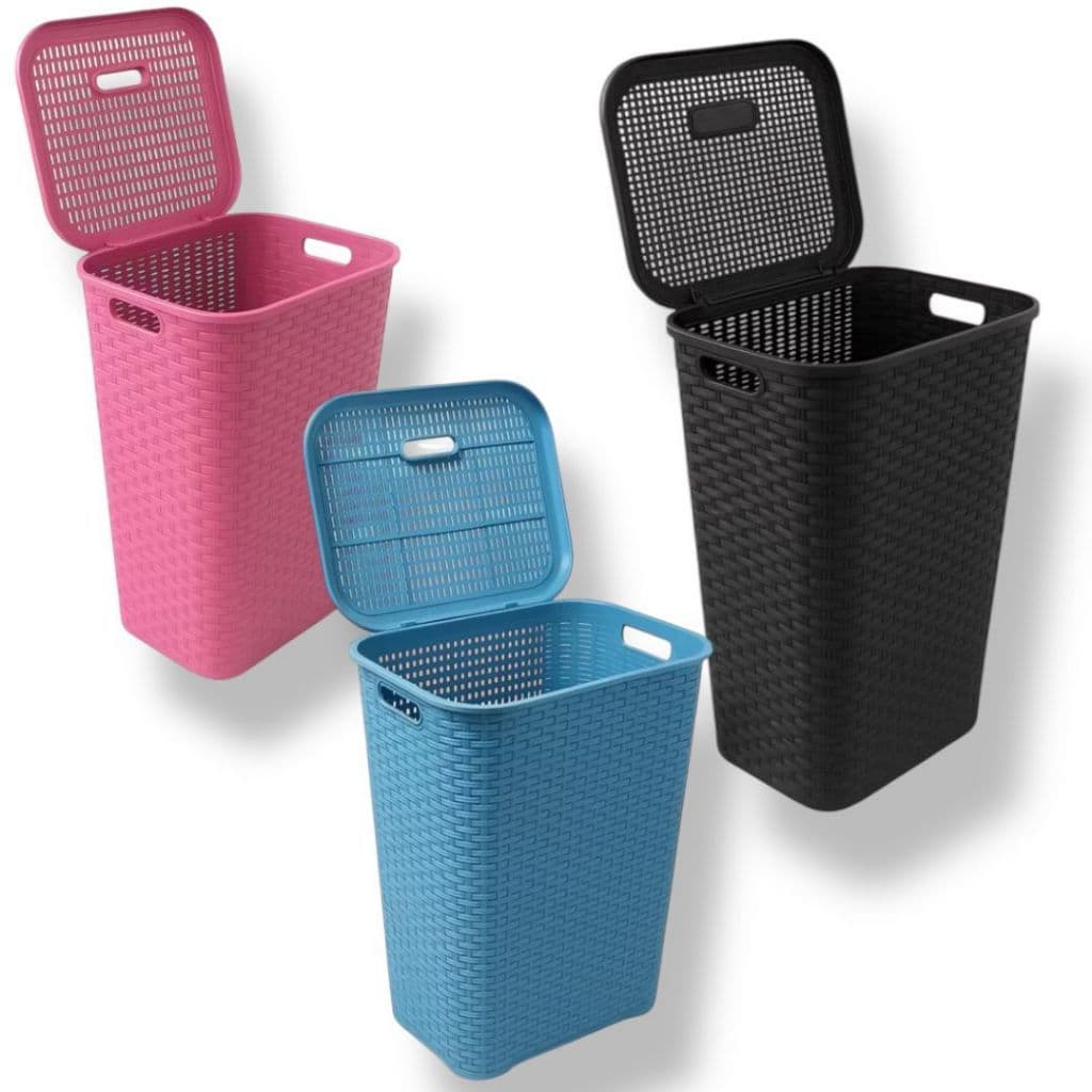 Cesto Para Roupa Suja brinquedo Rattan 72 Litros Retangular Com Tampa Resistente Lavanderia Quarto Sala