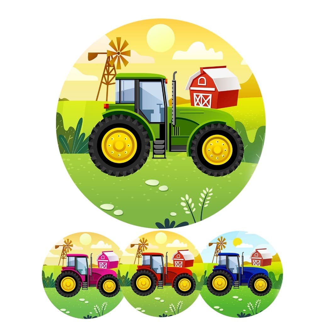 Capa Mini Painel Redondo de Festa 50x50 CM Em Tecido Sublimado 3D Trator Agro Cute FIRE SHOP