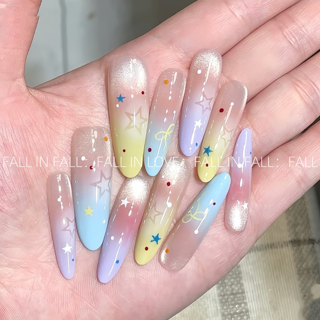 [Sweetheart Honey Words] Dopamina Colorido Estrela Olho de Gato Manicure de Comprimento Médio 2026 Novo Estilo Unhas Art