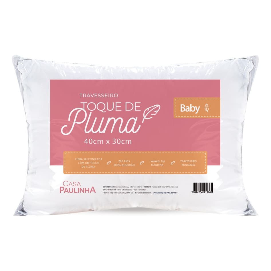 Travesseiro Para Bebê 40cm X 60cm Super Macio Toque De Pluma