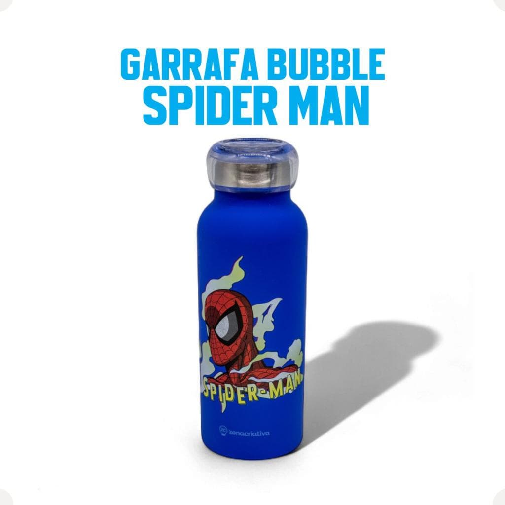 Garrafa Bubble 500ml Homem Aranha Marvel Oficial Zona Criativa Tampa Rosca Infantil Térmica Colecionável