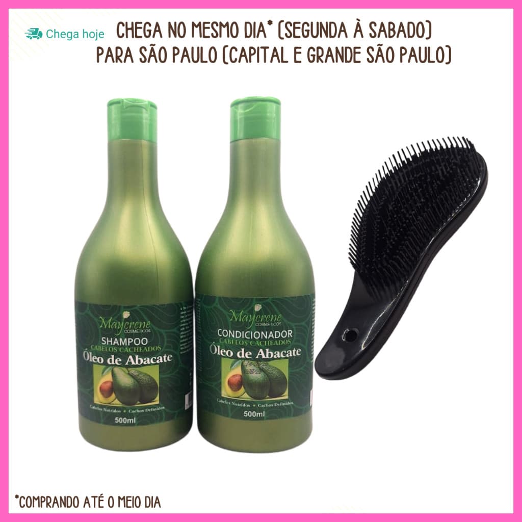 Combo Kit Óleo de Abacate Shampoo 500ml e Condicionador 500ml Escova de Pentear Maycrene