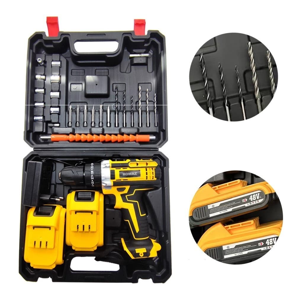 Parafusadeira E Furadeira 48V Com 2 Baterias Kit Maleta De Acessórios Bivolt Impacto Profissional Completa Recarregável