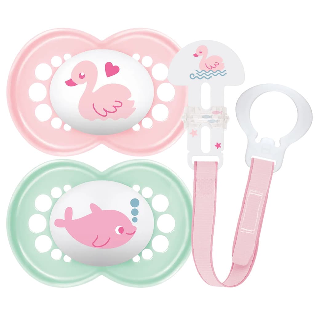 Kit 2 Chupetas Mam 6+m Rosa + Prendedor Chupeta Clip