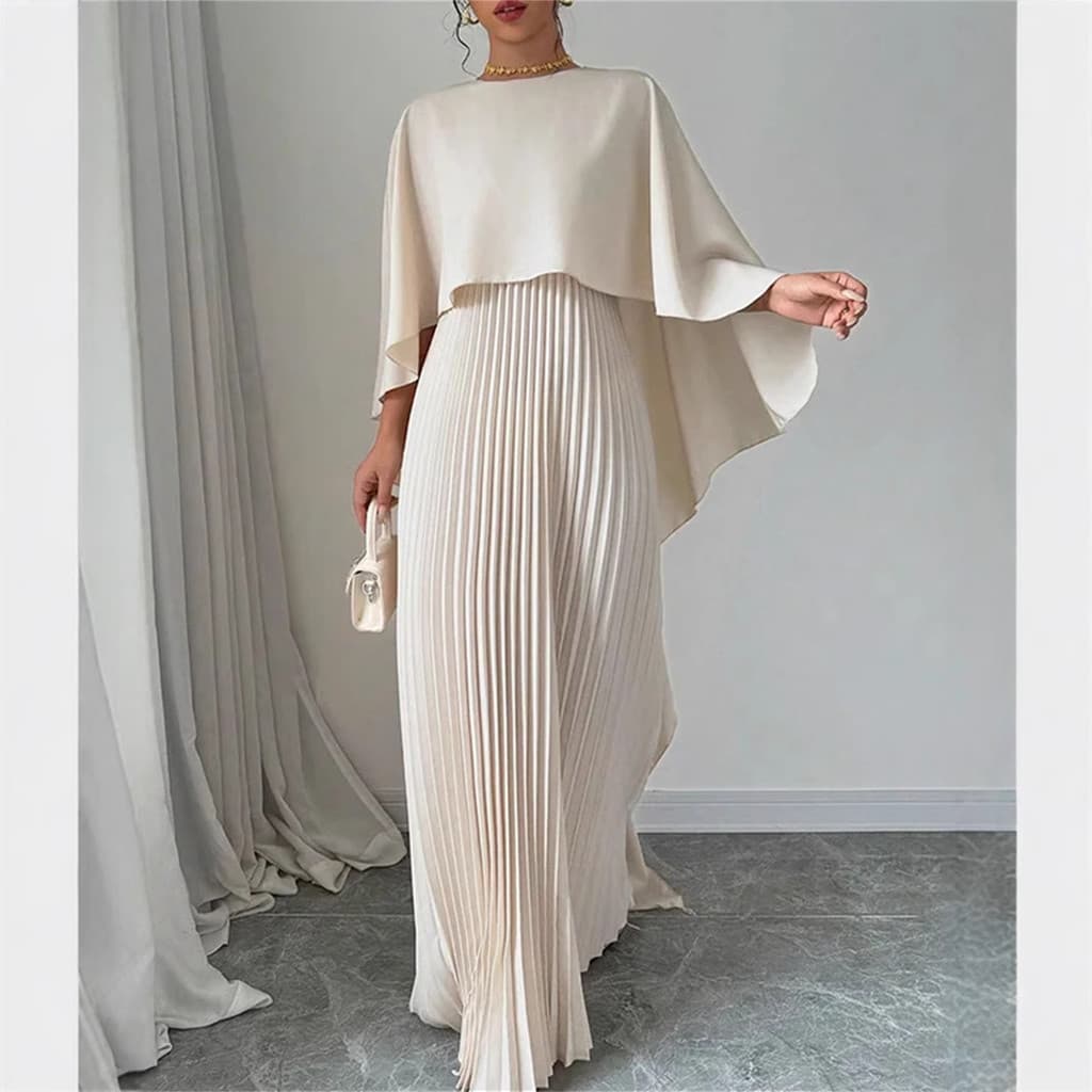 Pronto estoque 2025 novo estilo moda solta boneca manga plissada Irregular elegante vestido longo