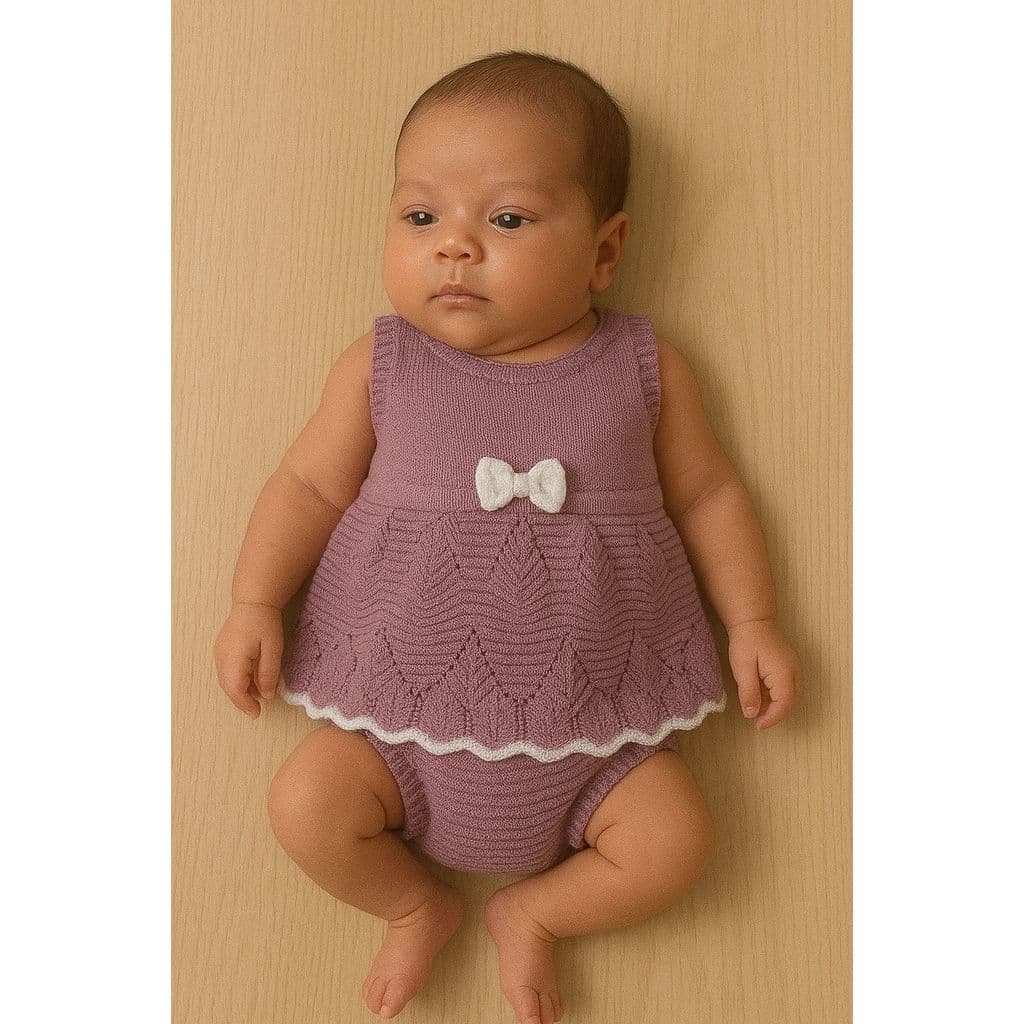 Conjunto Vestido Calcinha RN Récem Nascido Menina Bebê  Infantil Tricô Tricot