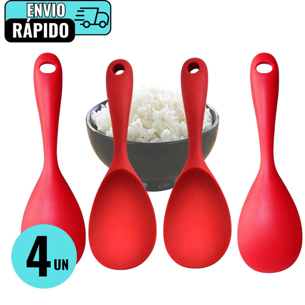 Kit 4 Colheres de Servir Para Mesa Natal Em Silicone Arroz Carne Restaurante Lanchonete Domicílio