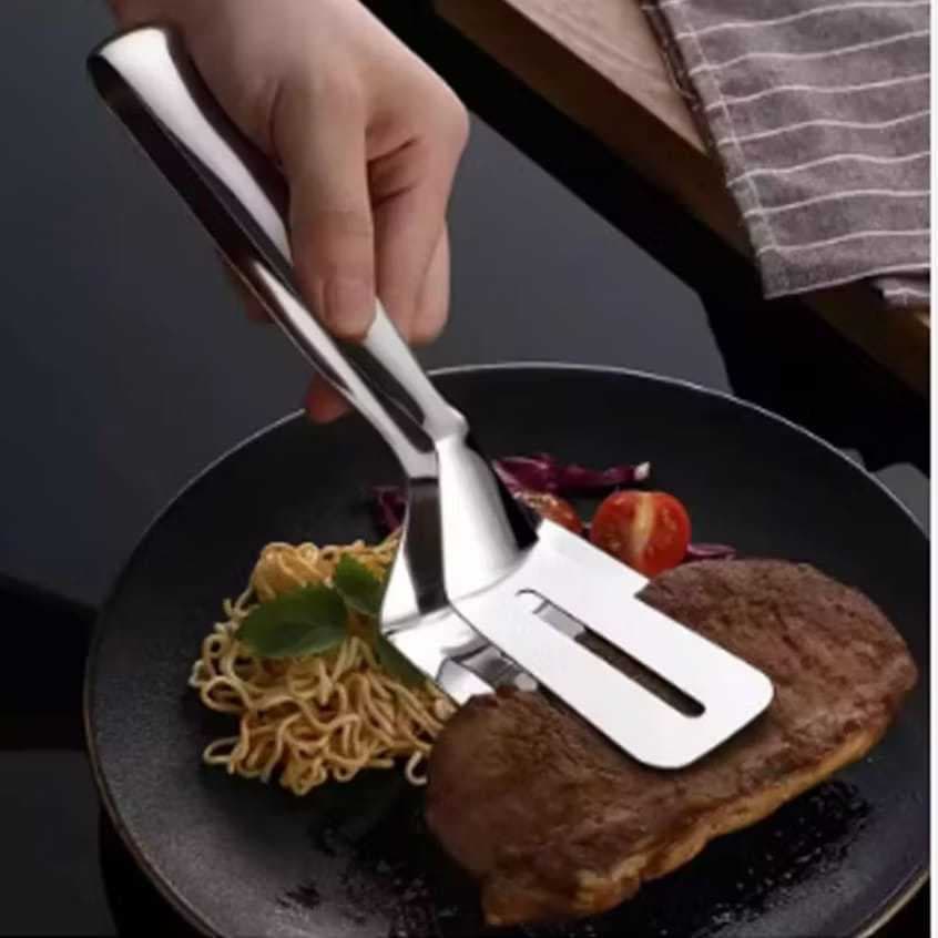 Pinça Pegador Espátula Pegadora Dupla para Alimentos em Inox Para arne Hambúrger Peixe Churrasco SHALALA