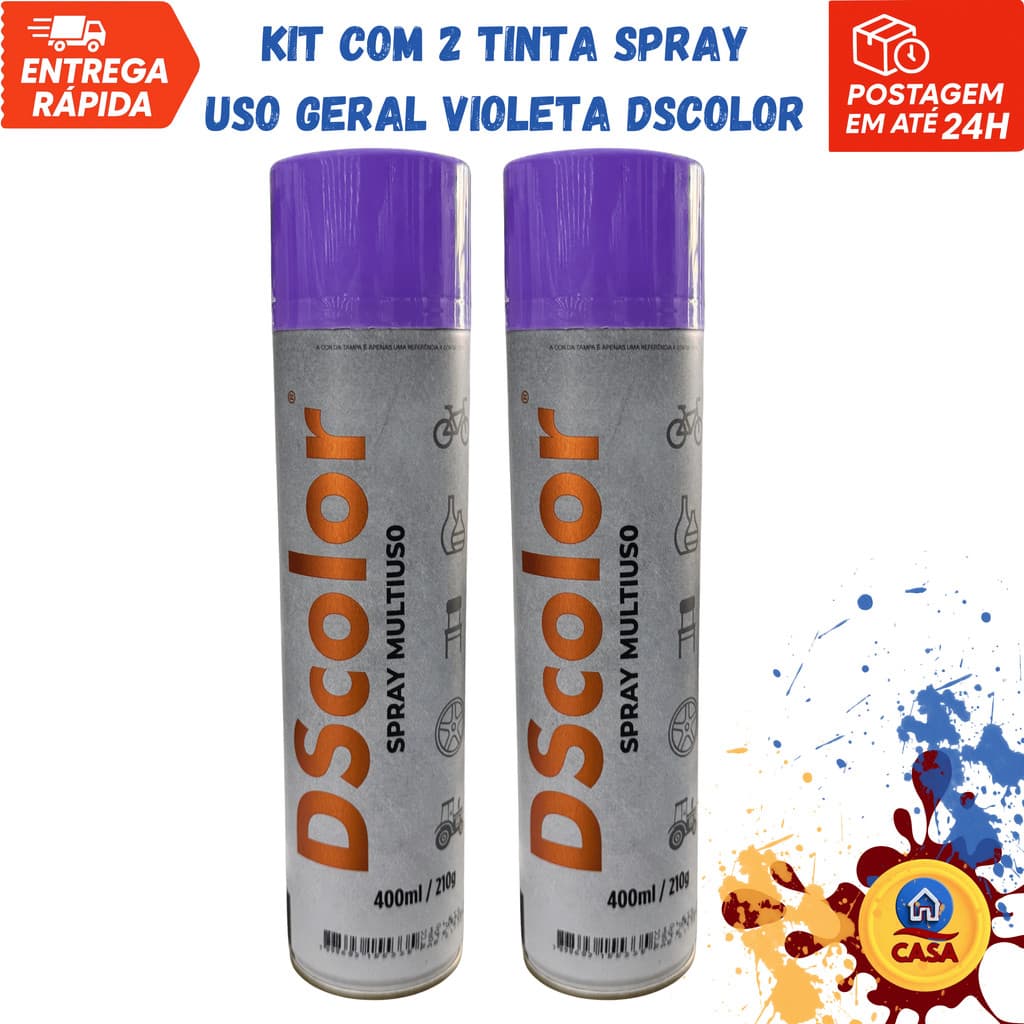 Tinta Spray Uso Geral Violeta DSColor - Kit com 2 unidades