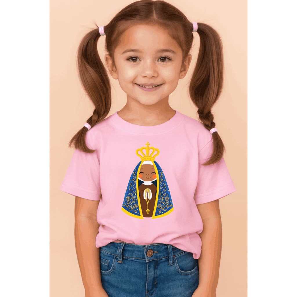 Camiseta Infantil Feminina Nossa Senhora Aparecida – Fé e Doçura para Pequenas Devotas