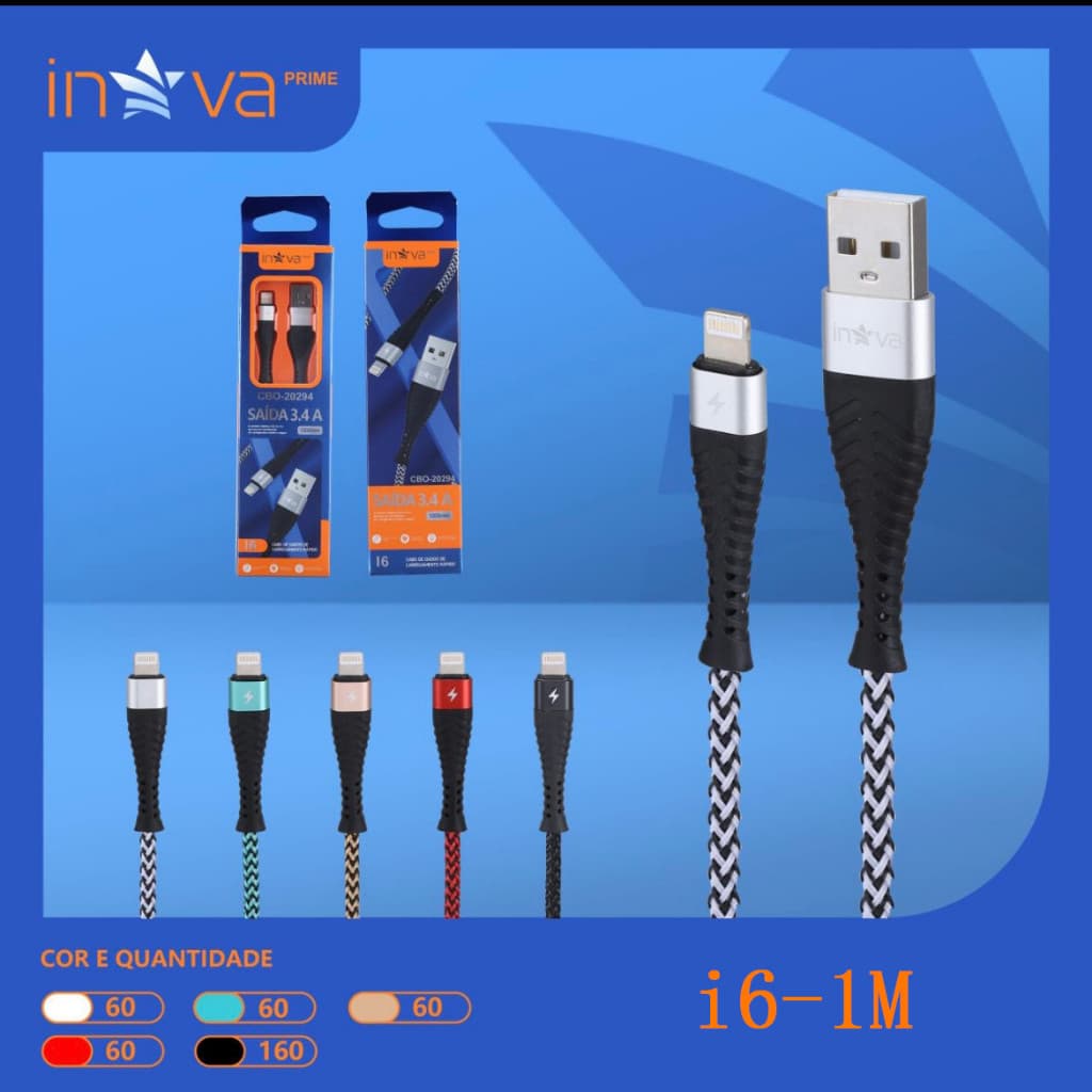 Kit 3 Cabo de Carregar Usb Para Celula V8 Android Type C iphone 1Metros Inova 3.4A Rápida Jo