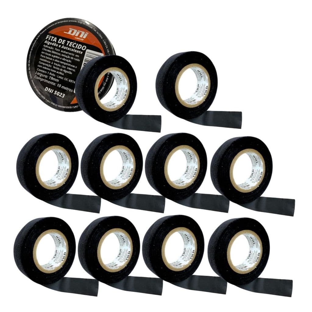Kit 10 Fita Isolante Tecido 10m Chicote Elétrico Autocolante Fita Pano Anti Chama DNI5023