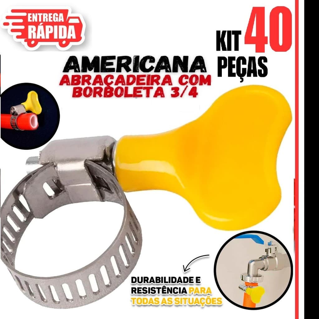 40 Peças Abraçadeira Americana Inox Parafuso com Borboleta 13-19mm Premium Utilidades