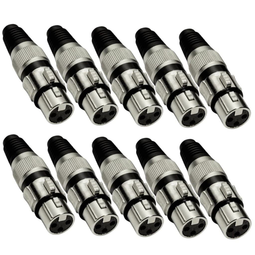 10 Conectores XLR Fêmea 3 Pinos para Mesa de Som