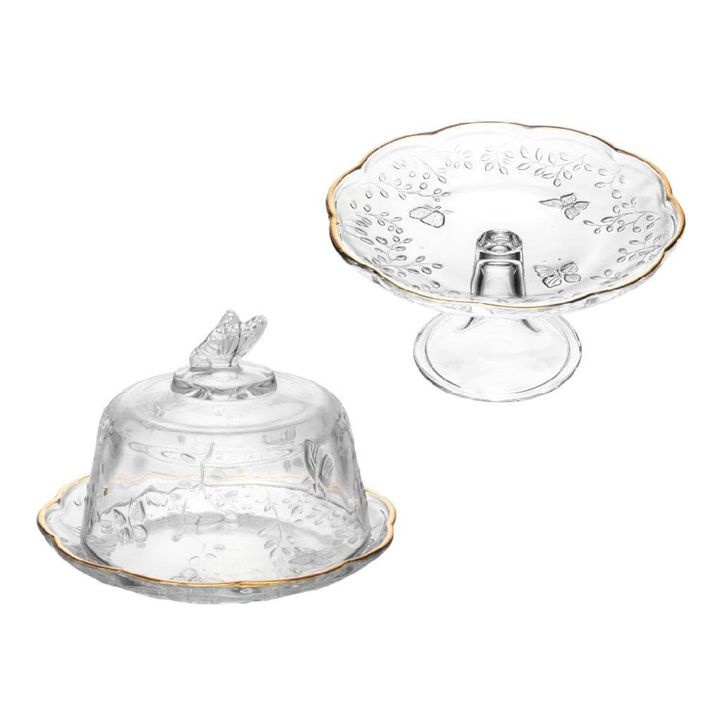 Kit Queijeira Porta Queijo Prato Com Pé Boleira 19cm Ou 27cm Fio De Ouro Luxo Chique Mesa Posta