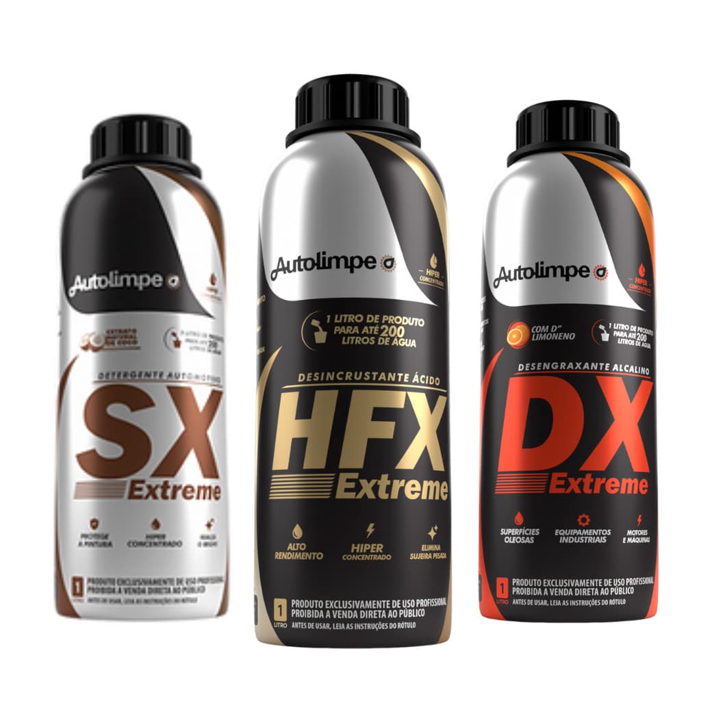 Kit Autolimpe HFX DX SX Extreme 1L Limpeza Automotiva Pesada Desengraxante Desincrustante Carro Moto Caminhão