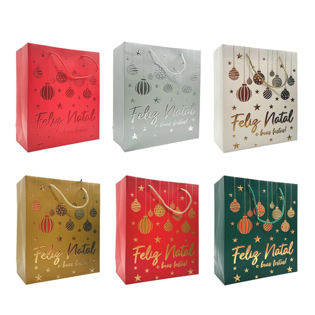 Sacola de Natal Feliz Natal 23x18x10 cm para Presente