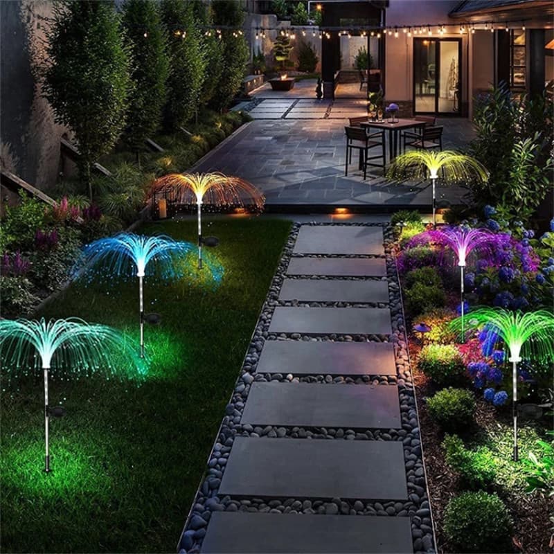 2 Luminárias Solares Água-Viva – Iluminação Colorida para Caminho de Jardim 7 Cores Aleatórias