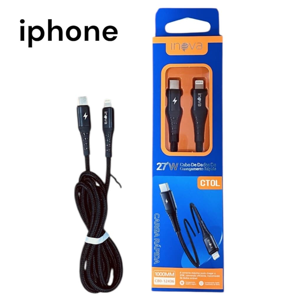 Cabo Inova USB-C Para iPhone 1 m – Carregamento Rápido 3.1A Lightning Reforçado Turbo