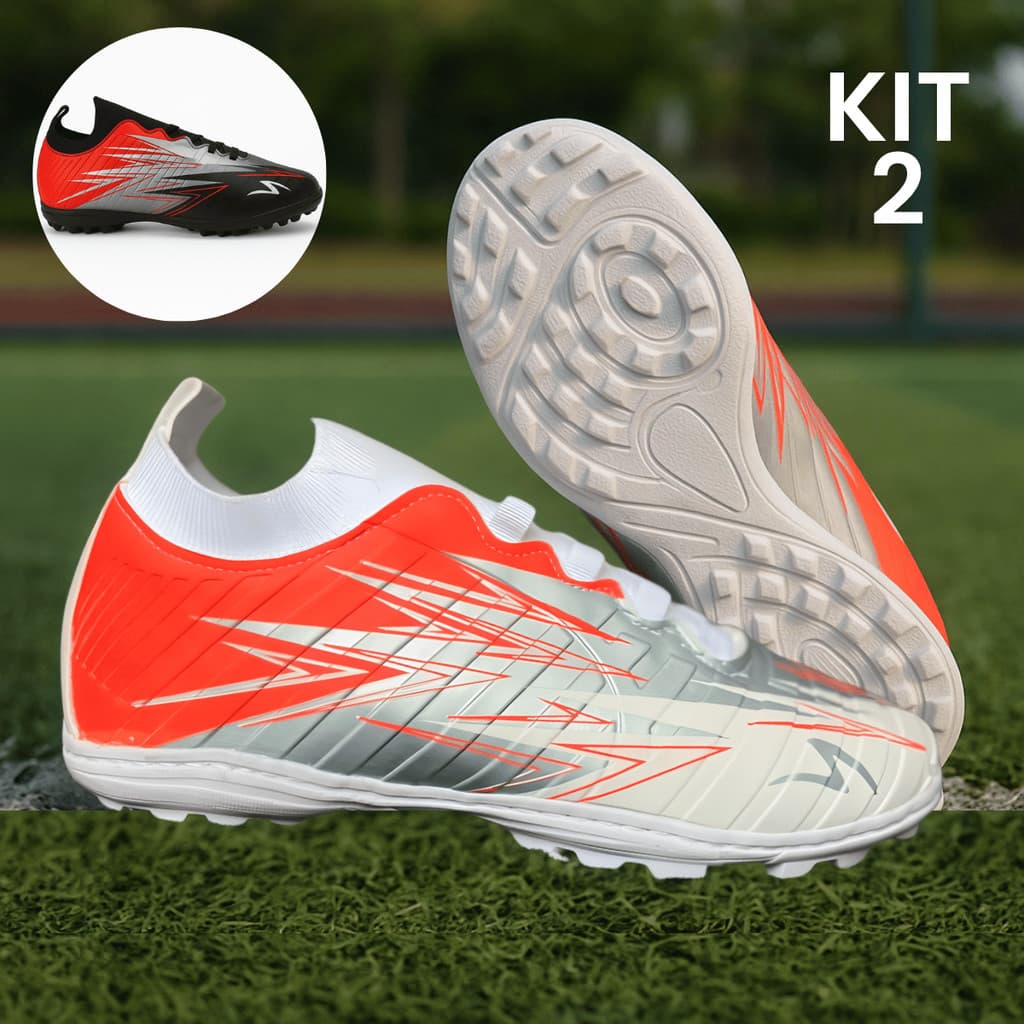 Kit 2 Chuteira Futebol Campo Costurada Macia Leve Confortável Masculina