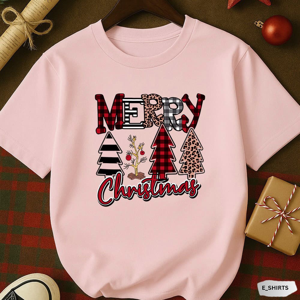 T-shirt Camiseta Unissex Basica Unissex Natal Merry Christmas | Design Moderno com Plaid e Estampa Fofa Premium Envio Rá