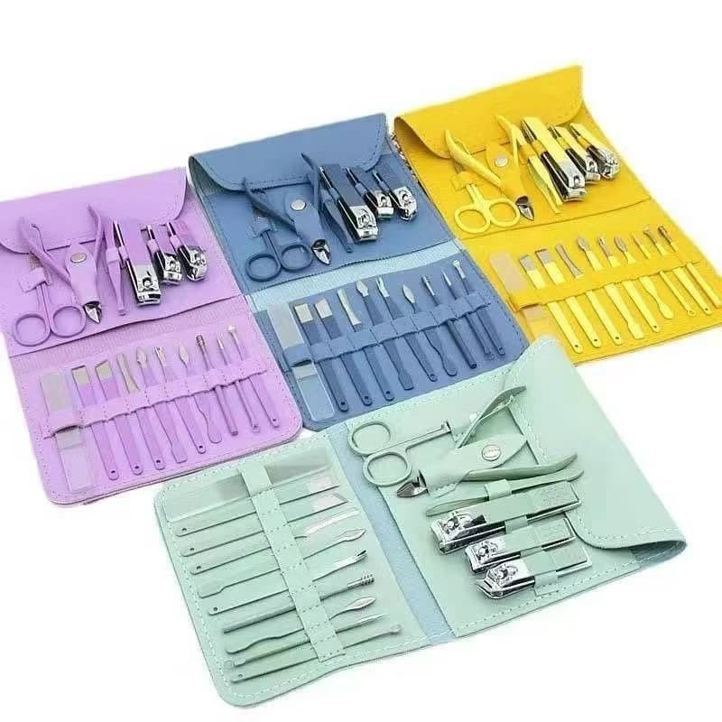 Kit Profissional 16 peças de alicates e tesouras para cutícula em aço inoxidável, várias cores