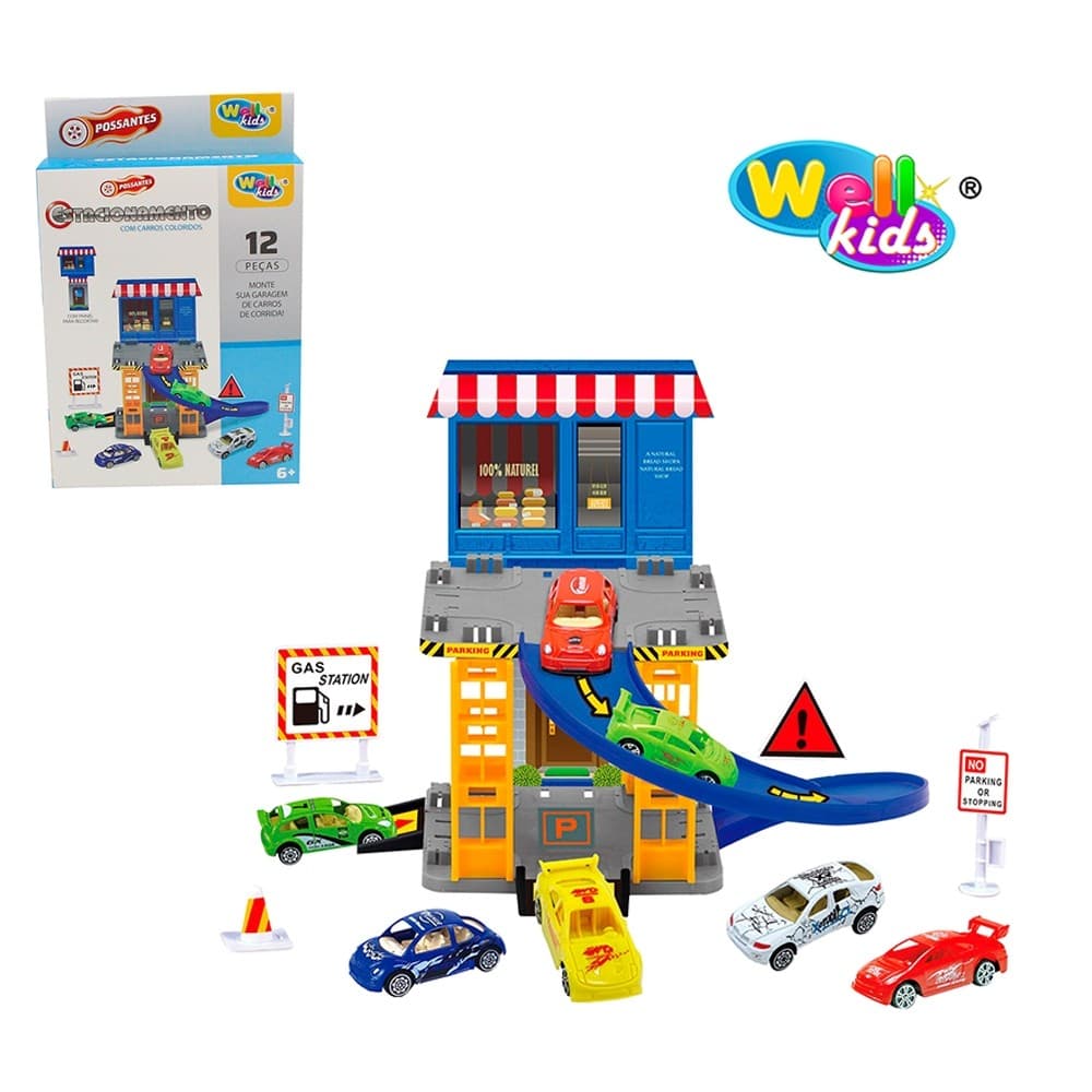 MONTA MONTA GARAGE / PISTA ESTACIONAMENTO COM CARRO + ACESSORIOS 12 PECAS