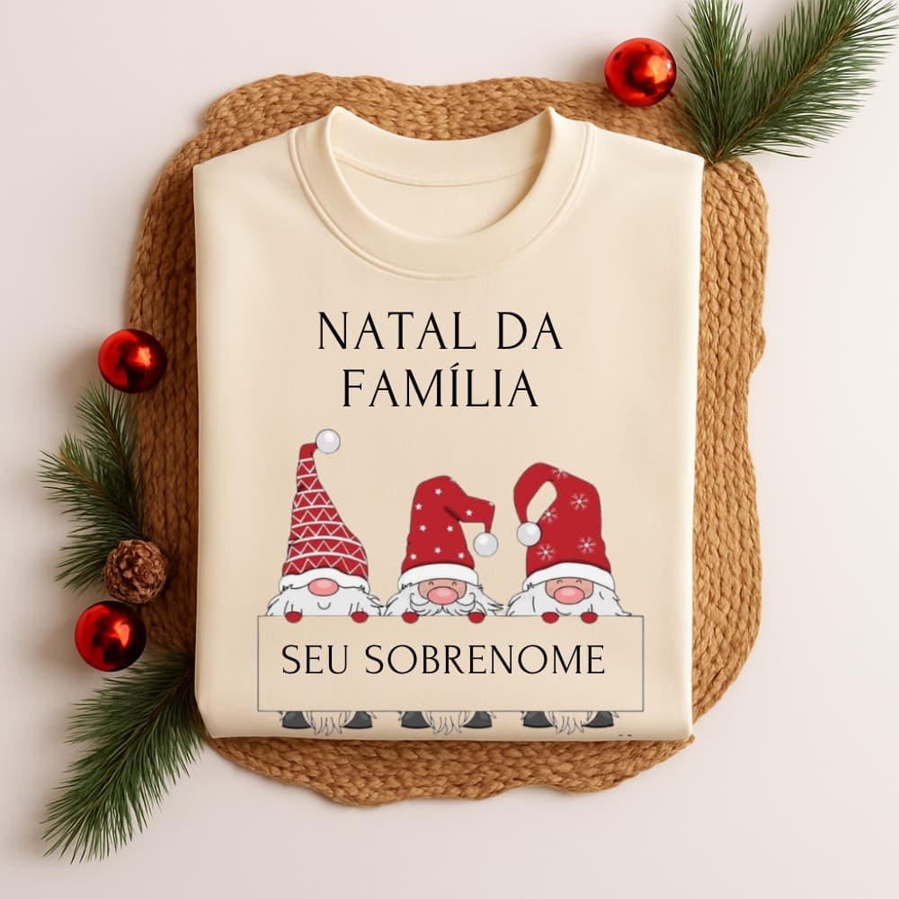 Camiseta Natal Da Família Personalizado Sobrenome 100% Algodão Natalina Festas Fim de Ano Fofa Camisa Malha Premium
